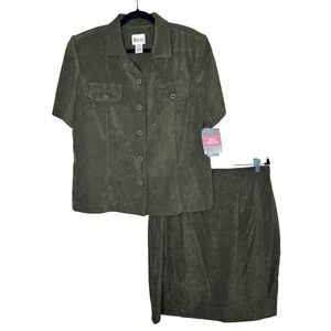 Maren‎ NWT VTG Olive Green Water Repellent Short Sleeve Skirt Suit Set Size 16